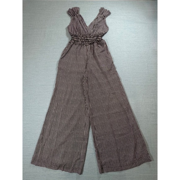 Unbranded Pants - Unbranded Wide Leg Jumpsuit Womens M Black White Excellent Dotted Stripe Ruffle